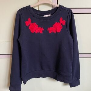 Jane and Jack girl sweatshirt with embroidered flowers, navy blue, 4 years
